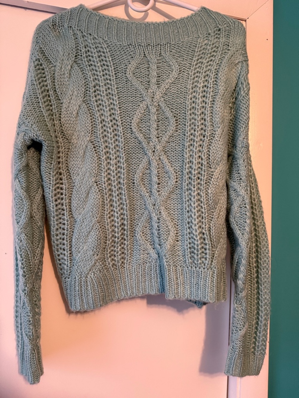 SO Mint Cable Knit Crewneck Sweater